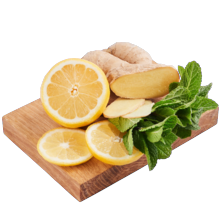 Munt zakje à 40 gram
gember zak à 150 gram,
of citroenen net à 500 gram